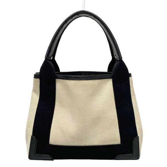 Auth BALENCIAGA Navy Cabas XS 390346 Cream Black Canvas Leather - Tote Bag - Picture 2 of 16
